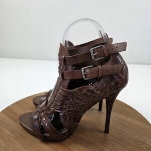 AllSaints Jacks Place Shoes Womens Size 36 Brown Woven Leather High Heel Sandals